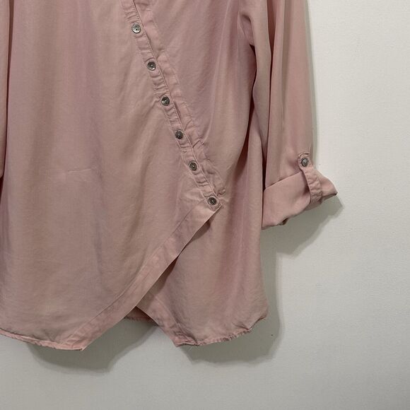 Ali Miles Wrap Top Pink XL Roll Tab Sleeve Buttons Tunic Artsy Minimal Tencel - Picture 2 of 10